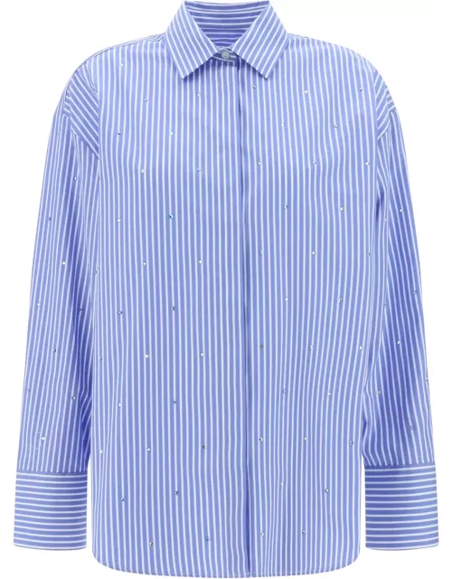MSGM Blue Striped Shirt With Rhinestone
