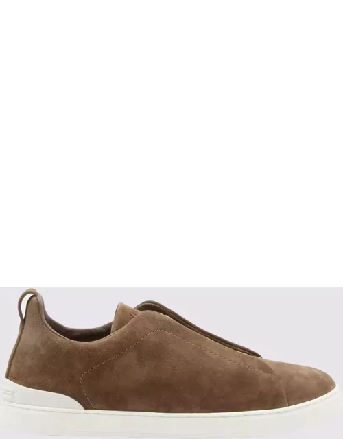 Zegna Taupe Suede Slip On Sneaker
