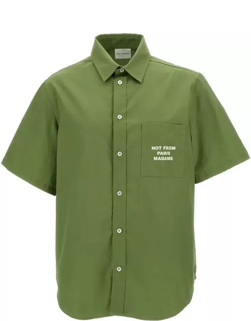 Drôle de Monsieur Green Short Sleeve Shirt With Slogan Embroidery In Cotton Blend Man