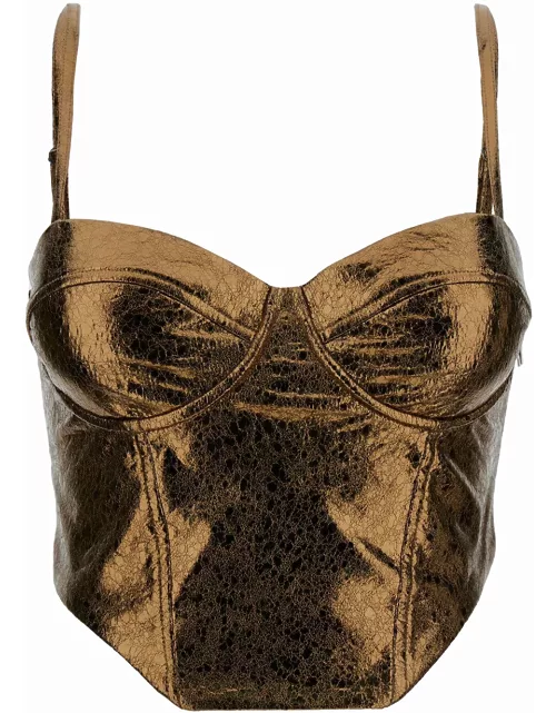 Rotate by Birger Christensen Gold Corset Top With Adjustable Straps In Stretch Fabric Woman