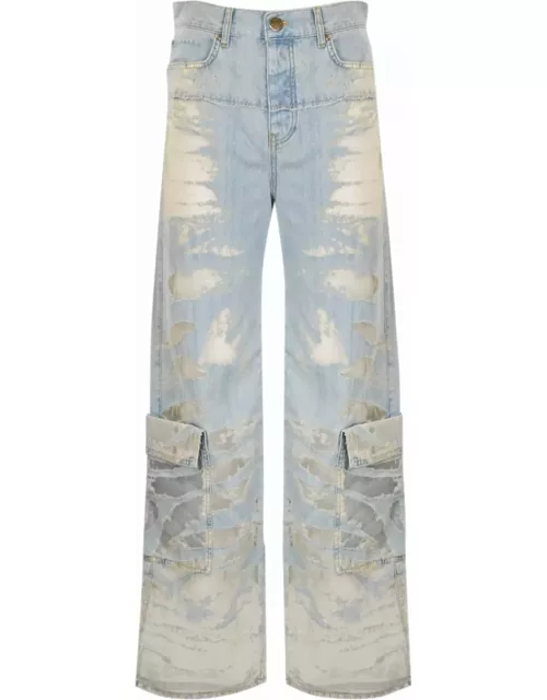 Pinko Cargo Jeans With Transparent Devore Detail
