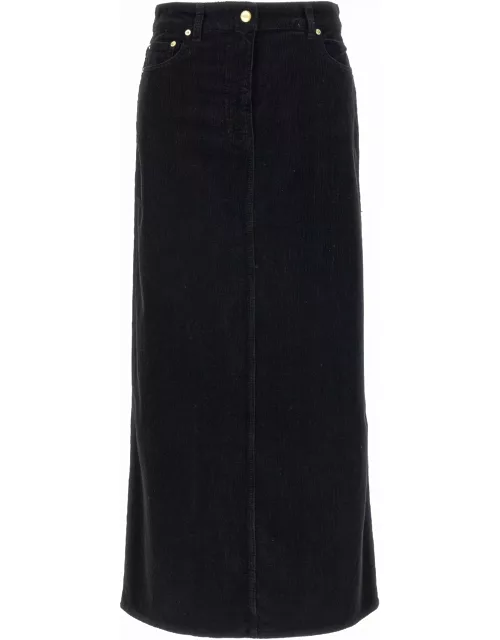 Ganni Long Velvet Ribbed Skirt