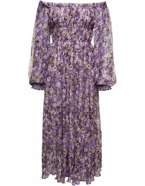 Sabina Musayev mary Purple Off-the-shoulders Long Dress With Floreal Print Woman