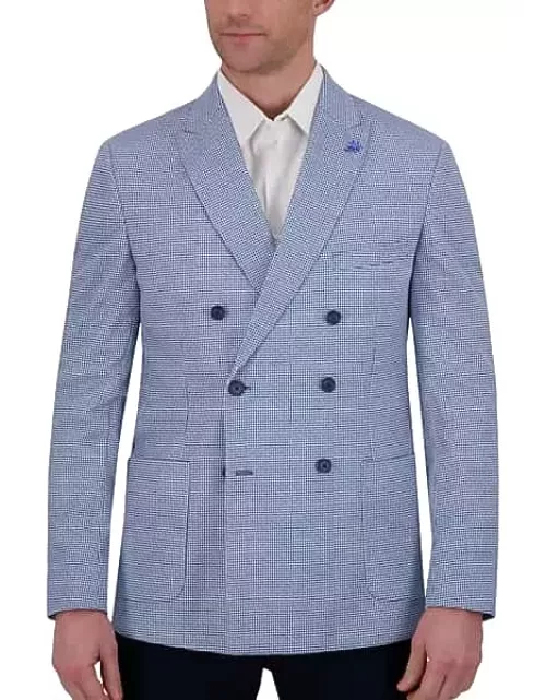 Report Collection Men's Modern Fit Double Breasted Gingham Knit Sport Coat Blue Gingha