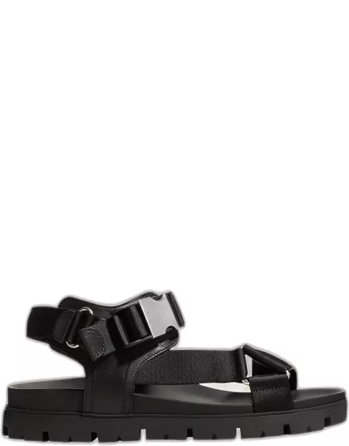 Men's Sporty Leather & Nylon Tape Strap Sandal