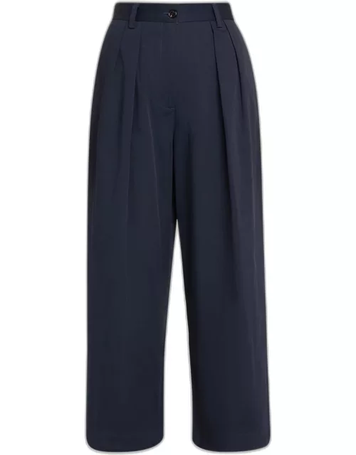 Delta Cotton Twill Cropped Wide-Leg Pant