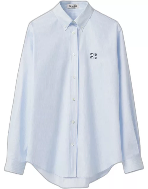 Stripe Logo Embroidered Button Down Top