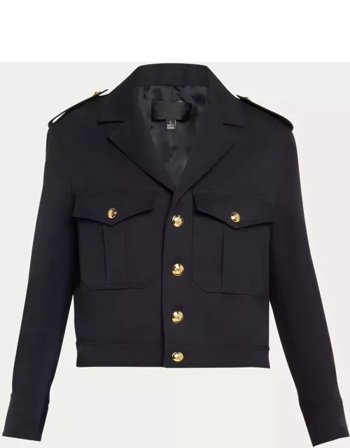 Lourdes Structured Wool Gabardine Crop Military Jacket