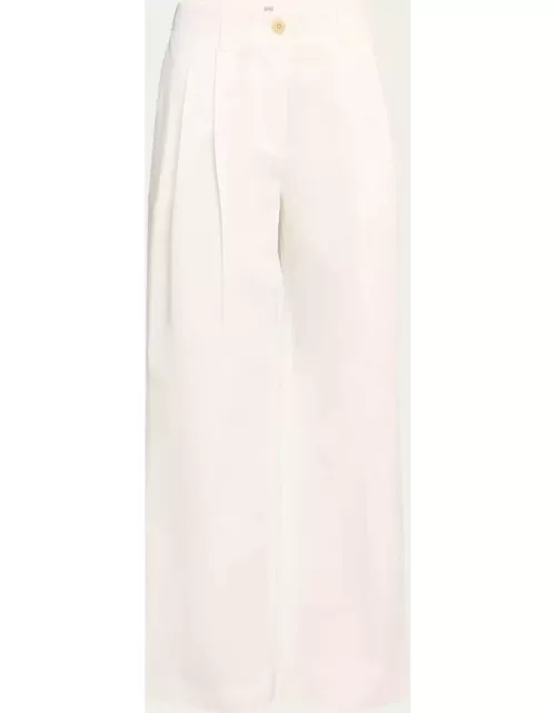 Mid-Rise Pleated Relaxed Wide-Leg Twill Trouser