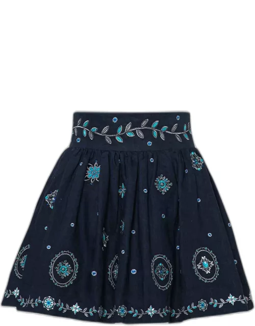Nori Relicario Embroidered Linen Mini Skirt