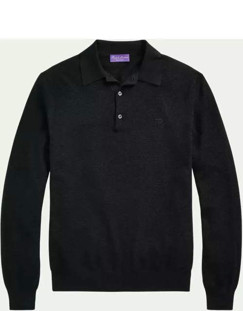 Men's 18GG Fine-Knit Silk Cotton Long-Sleeve Polo Sweater