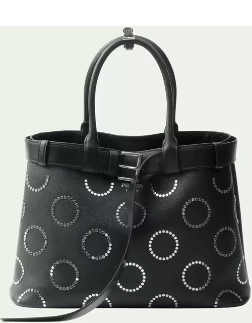 Buckle Studded Leather Top-Handle Bag