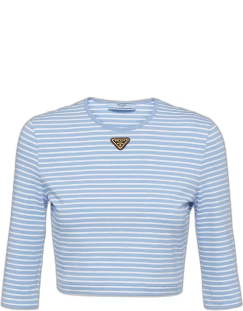 Stripe Three-Quarter Sleeve Jersey Crop Shirt
