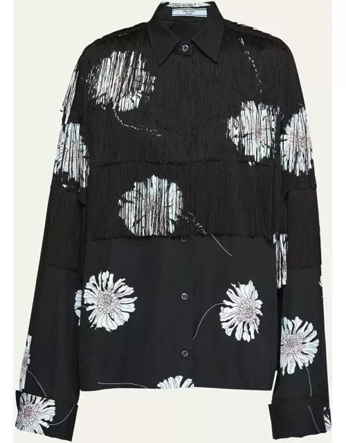Gerbera and Fringe Button-Front Shirt