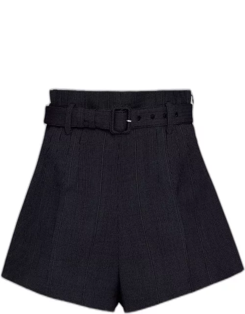 Pinstripe Wool Shorts with Belt