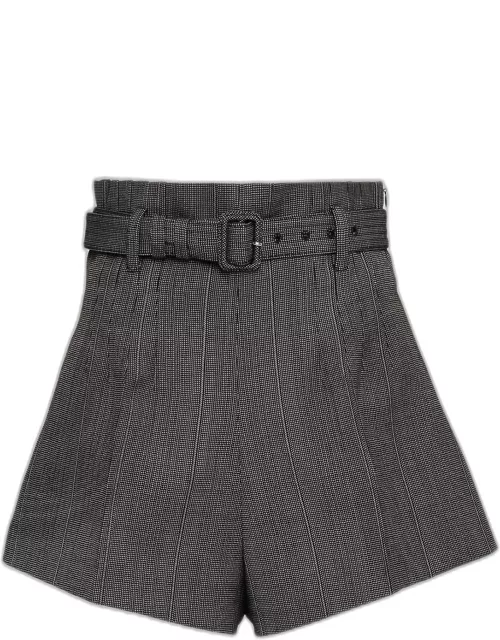 Pinstripe Wool Shorts with Belt