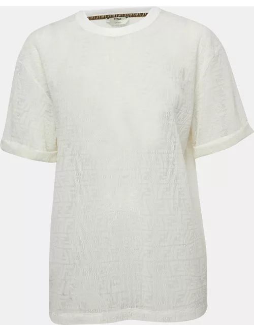 Fendi Ivory White Wave FF Mesh T-Shirt