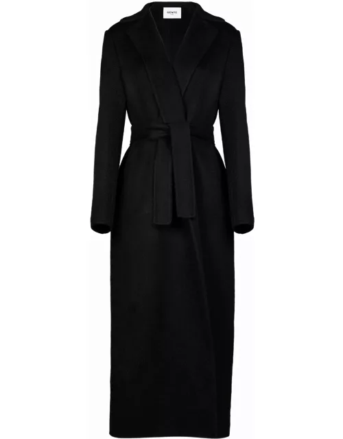 Black long coat with cashmere belt