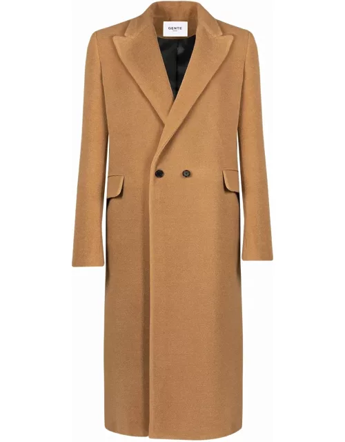 Camel coat double-breasted