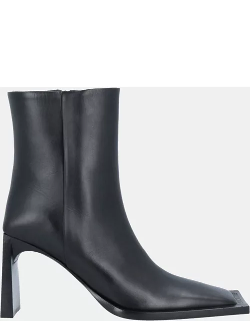 Balenciaga Black Leather Square Toe Ankle Boots 37
