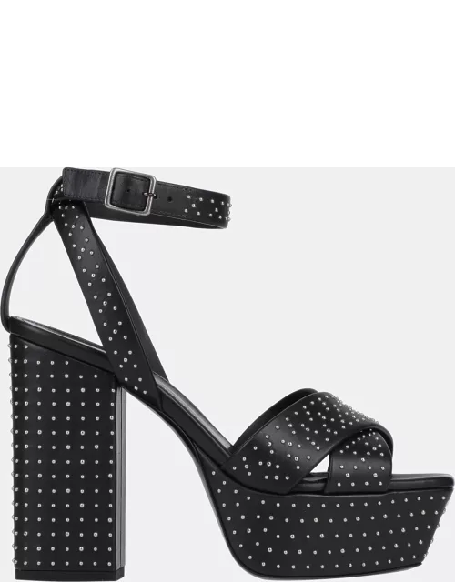 Saint Laurent Black Studded Leather Platform Ankle Strap Sandal