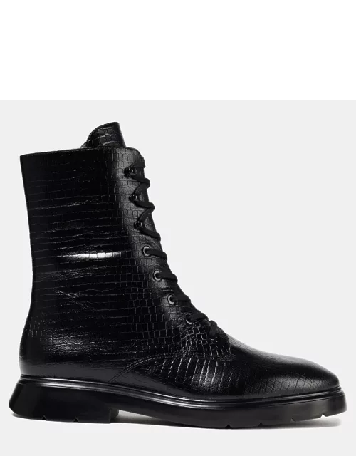 Stuart Weitzman Black Leather Lace Up Ankle Boot