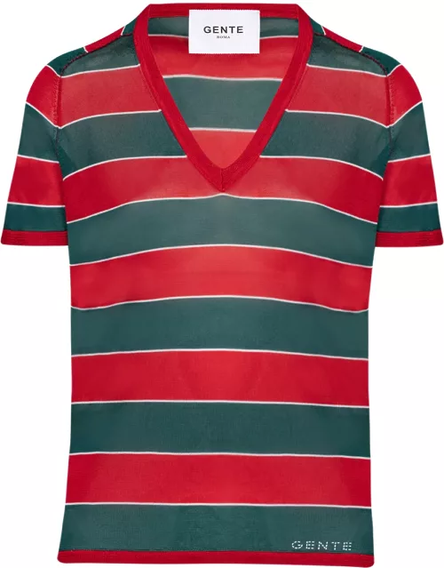 Red striped sweater V-neck