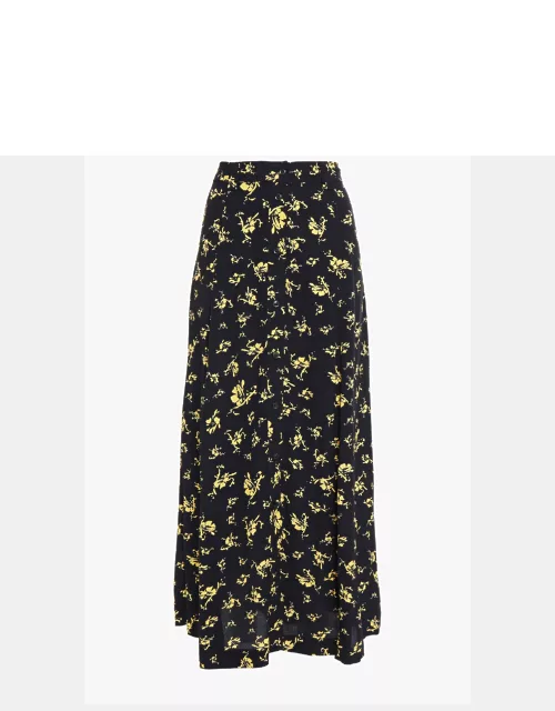 Ganni Black Floral Print Viscose Midi Skirt XS (