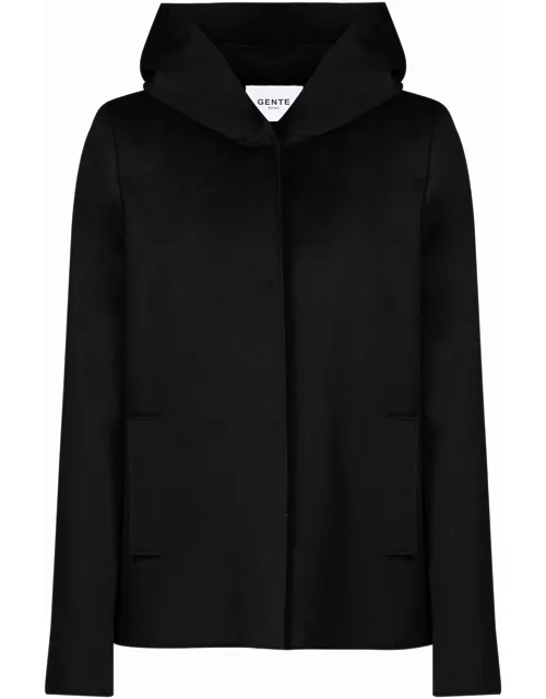 Black short coat with hood