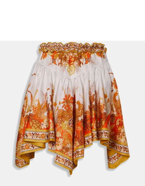 Zimmermann Orange Peacock Print Silk Mini Skirt L (