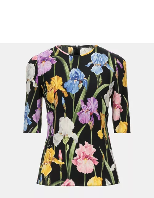 Dolce & Gabbana Black Floral Print Silk Top XS (IT 36)