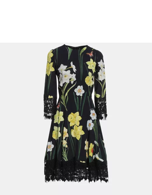 Dolce & Gabbana Black Floral Print Crepe Midi Dress XXS (IT 36)