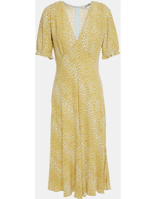 Diane Von Furstenberg Yellow Printed Viscose Knee Length Dress XXL (US 14)