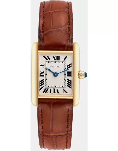 Cartier Tank Louis Small Yellow Gold Brown Strap Ladies Watch 22 m