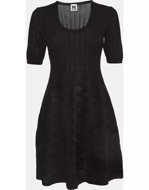 M Missoni Black Knit V-Neck Flared Mini Dress