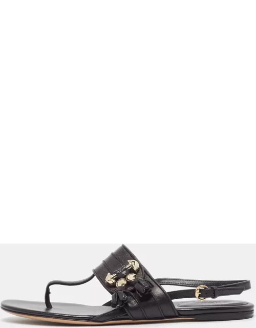 Gucci Black Leather Thong Flat Slingback Sandal