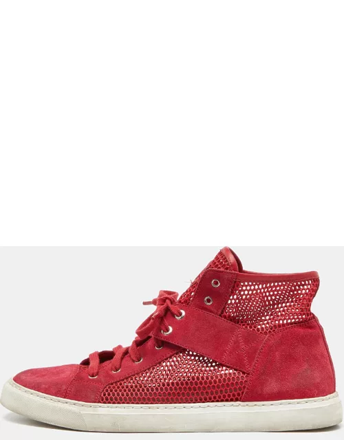 Chanel Red Suede and Mesh High Top Sneaker