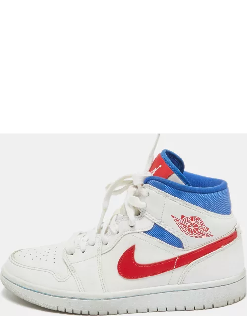Air Jordans Tricolor Leather Air Jordan 1 Mid White Blue Red Sneaker