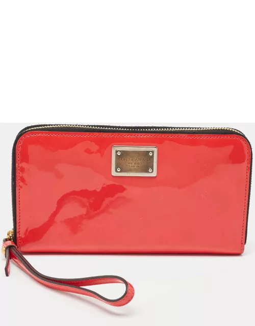 Dolce & Gabbana Red Patent Leather Zip Around Wristlet Wallet