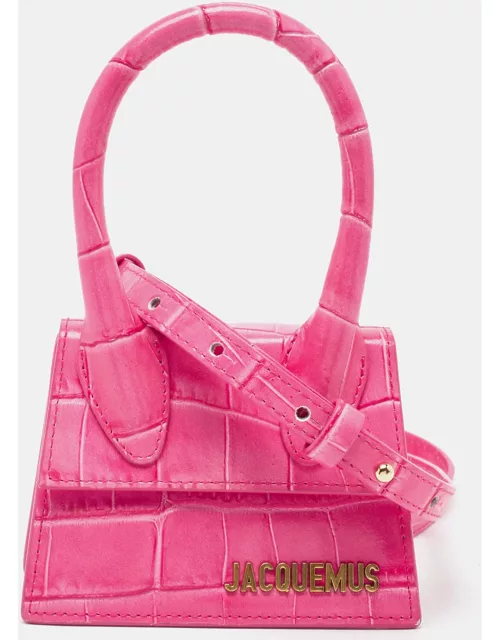 Jacquemus Pink Croc Leather Mini Le Chiquito Top Handle Bag