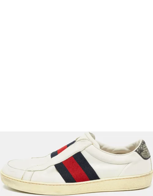 Gucci White Leather Web Ace Slip On Sneaker