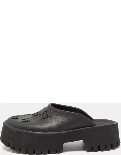 Gucci Black Perforated GG Rubber Slip On Sandal