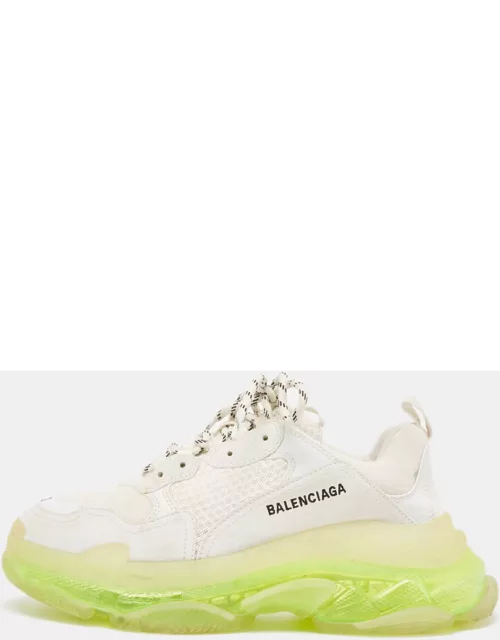 Balenciaga White Faux Leather and Mesh Triple S Clear Sole Low Top Sneaker