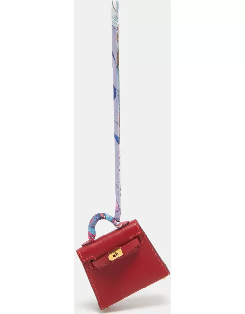 Hermès Rouge Vif Tadelakt Leather Mini Kelly Twilly Bag
