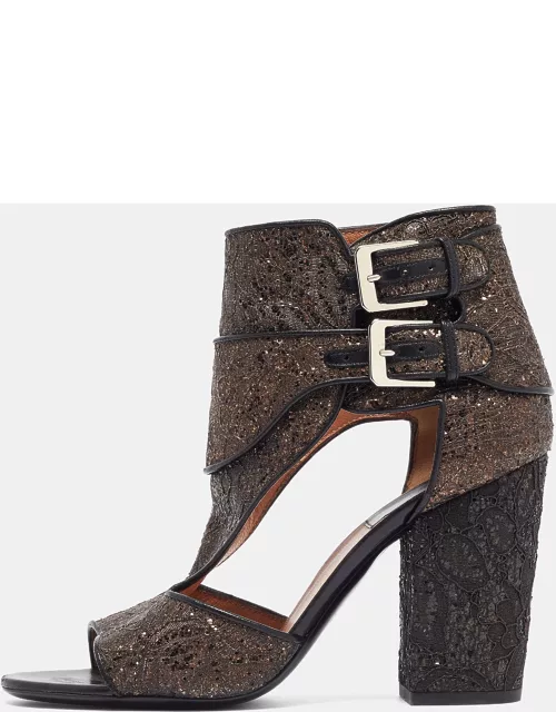 Laurence Dacade Bronze/Black Glitter and Leather Ankle Strap Sandal