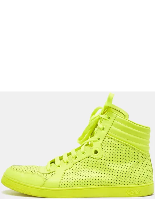 Gucci Neon Green Perforated Leather Lace Up High Top Sneaker