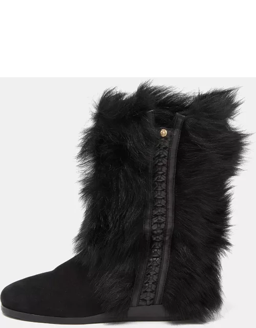 Jimmy Choo Black Fur and Suede Ankle Boot