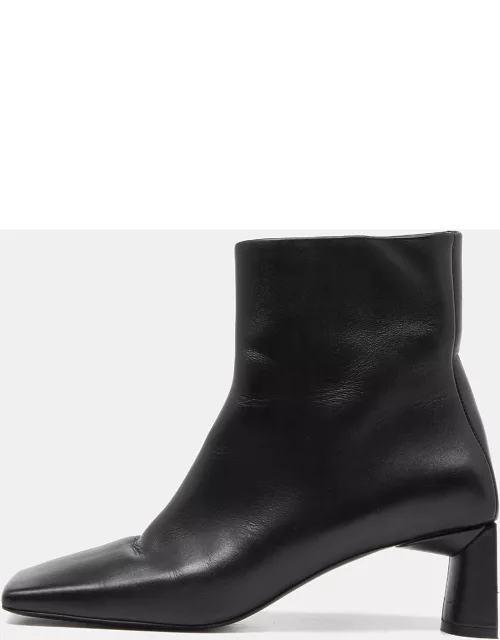 Balenciaga Black Leather Square Toe Ankle Boot