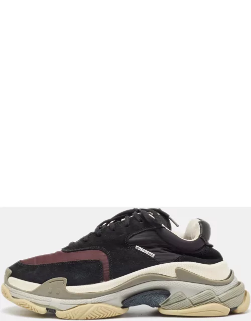 Balenciaga Black/Burgundy Suede Leather And Fabric Triple S Low Top Sneaker