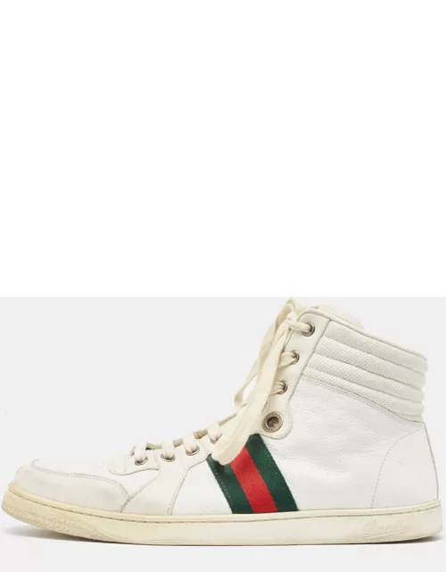 Gucci White Leather Web Detail High Top Sneaker